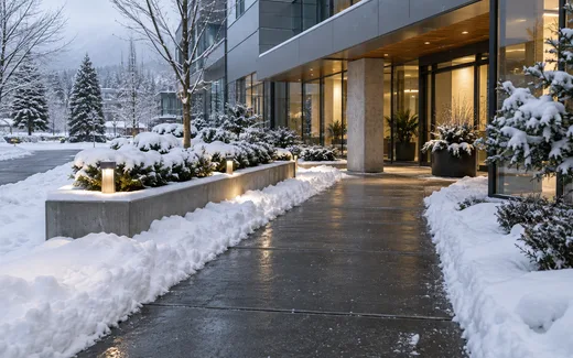 Cleared sidewalk and entrance at a commercial property